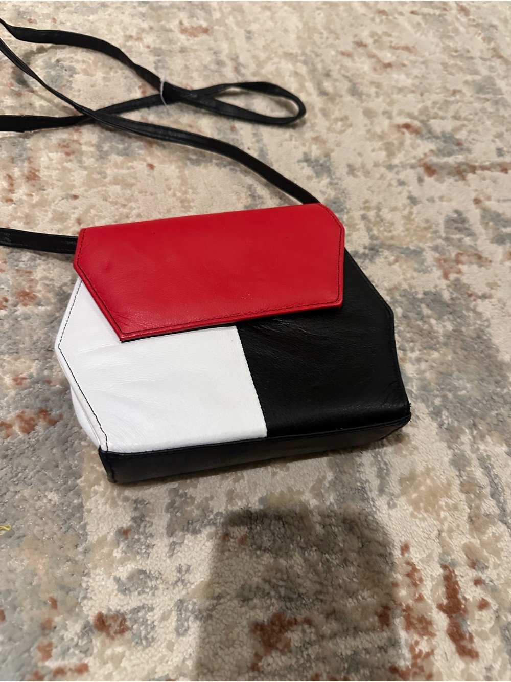 Colorblock vintage leather Crossbody Bag - Red, White & Black